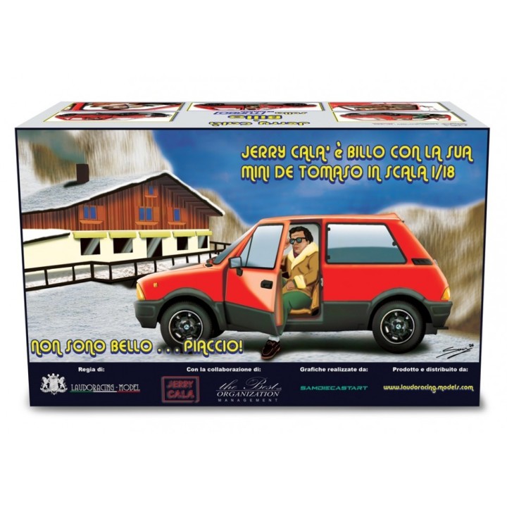 Jerry Calà (Billo) & Innocenti De Tomaso Turbo 1983 red, Laudoracing-Model 1/18 scale
