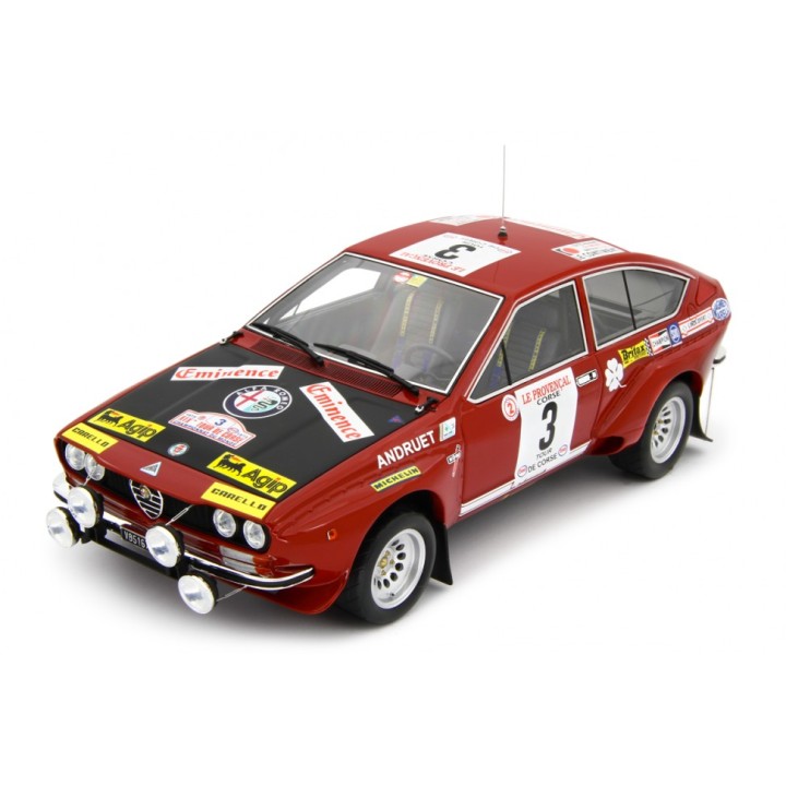 Alfa Romeo Alfetta Gr.2 Autodelta Rally Tour de Corse 1975 Andruet - Jouannyi red, Laudoracing-Model 1/18 scale