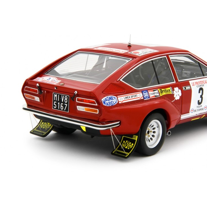 Alfa Romeo Alfetta Gr.2 Autodelta Rally Tour de Corse 1975 Andruet - Jouannyi red, Laudoracing-Model 1/18 scale