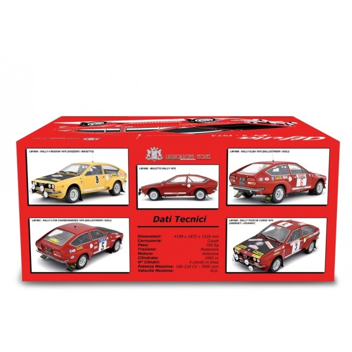 Alfa Romeo Alfetta Gr.2 Autodelta Rally Tour de Corse 1975 Andruet - Jouannyi red, Laudoracing-Model 1/18 scale
